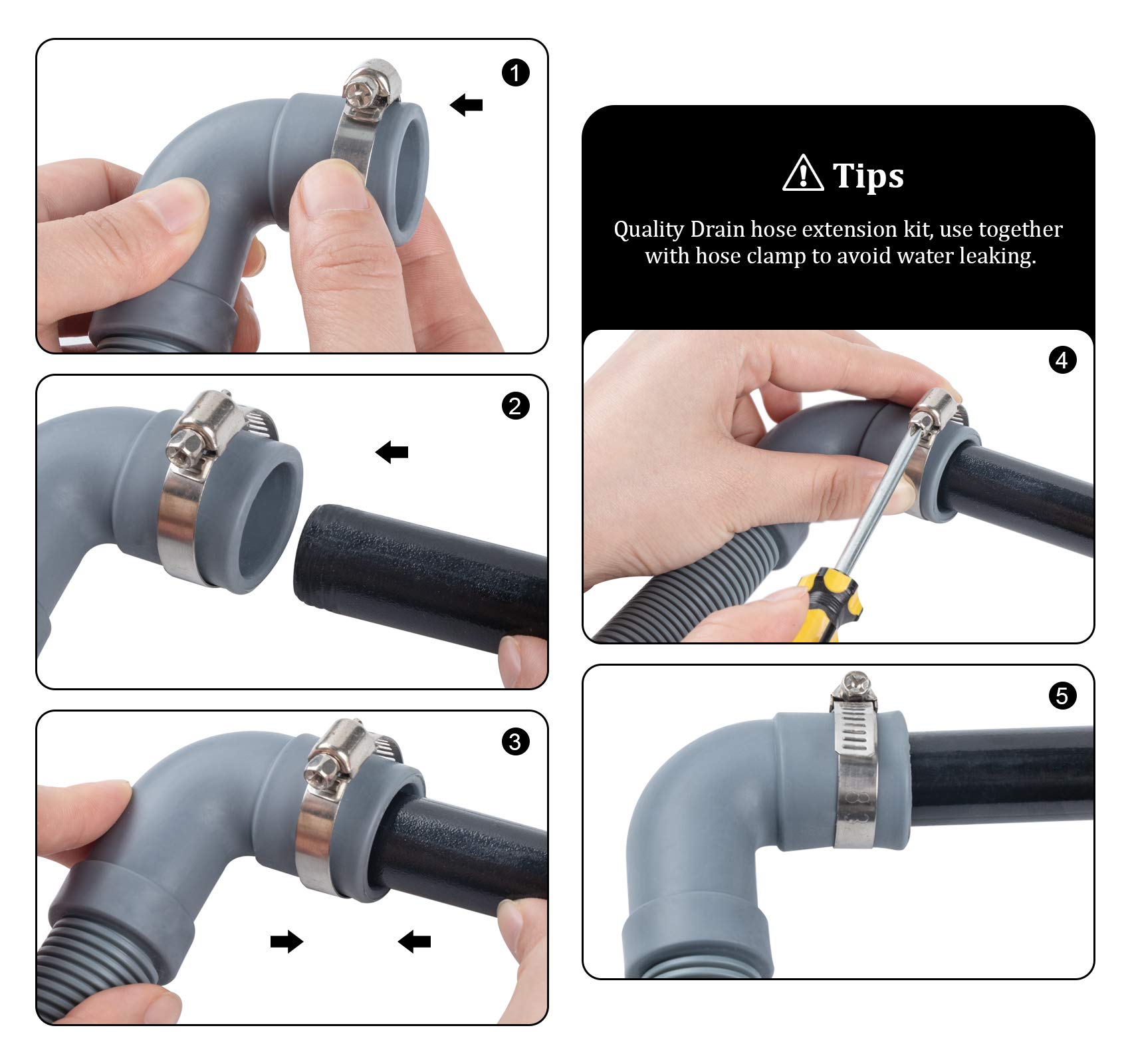 Dishwasher Drain Hose, 1Plusselect Dishwasher Drain Hose Extension Kits With Elbow, 8 FT Universal Replacement Discharge Hose Fits 5/8 Inch 7/8 Inch or 1 Inch OD Drain Outlet for Dishwasher