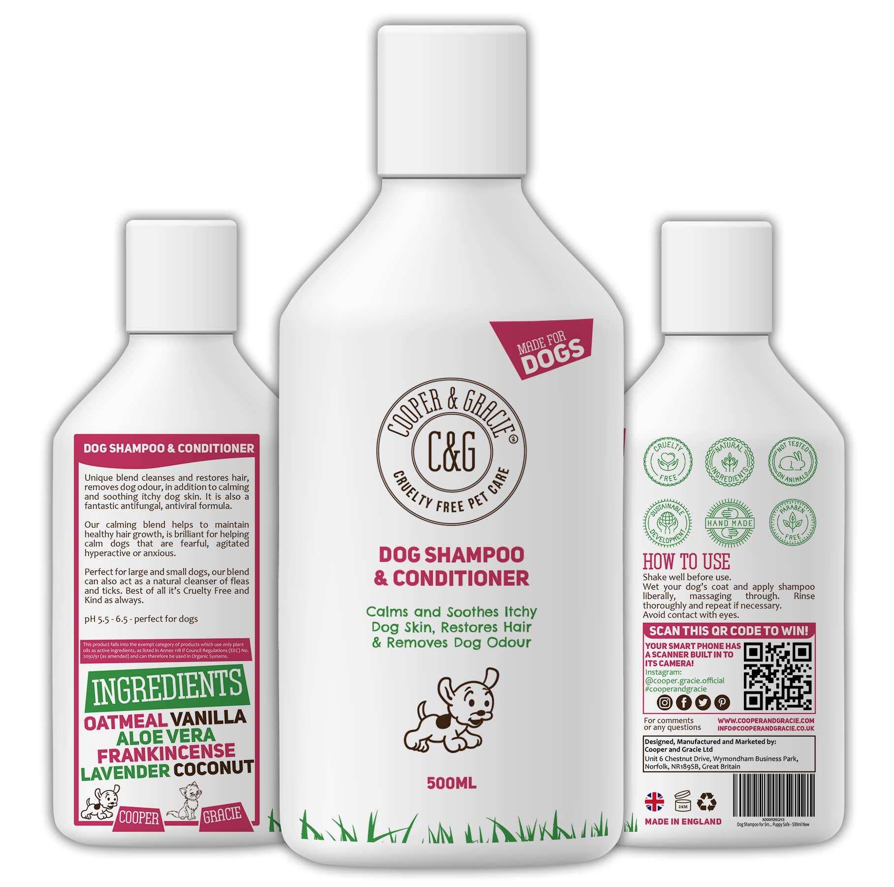 Dog Shampoo & Conditioner 500ML - Grooming for Sensitive Skin, Itchy Skin, Smelly Dogs - Anti-Itch, Anti-Bacterial & Anti-Fungal Formula - Soothes & Restores Coat