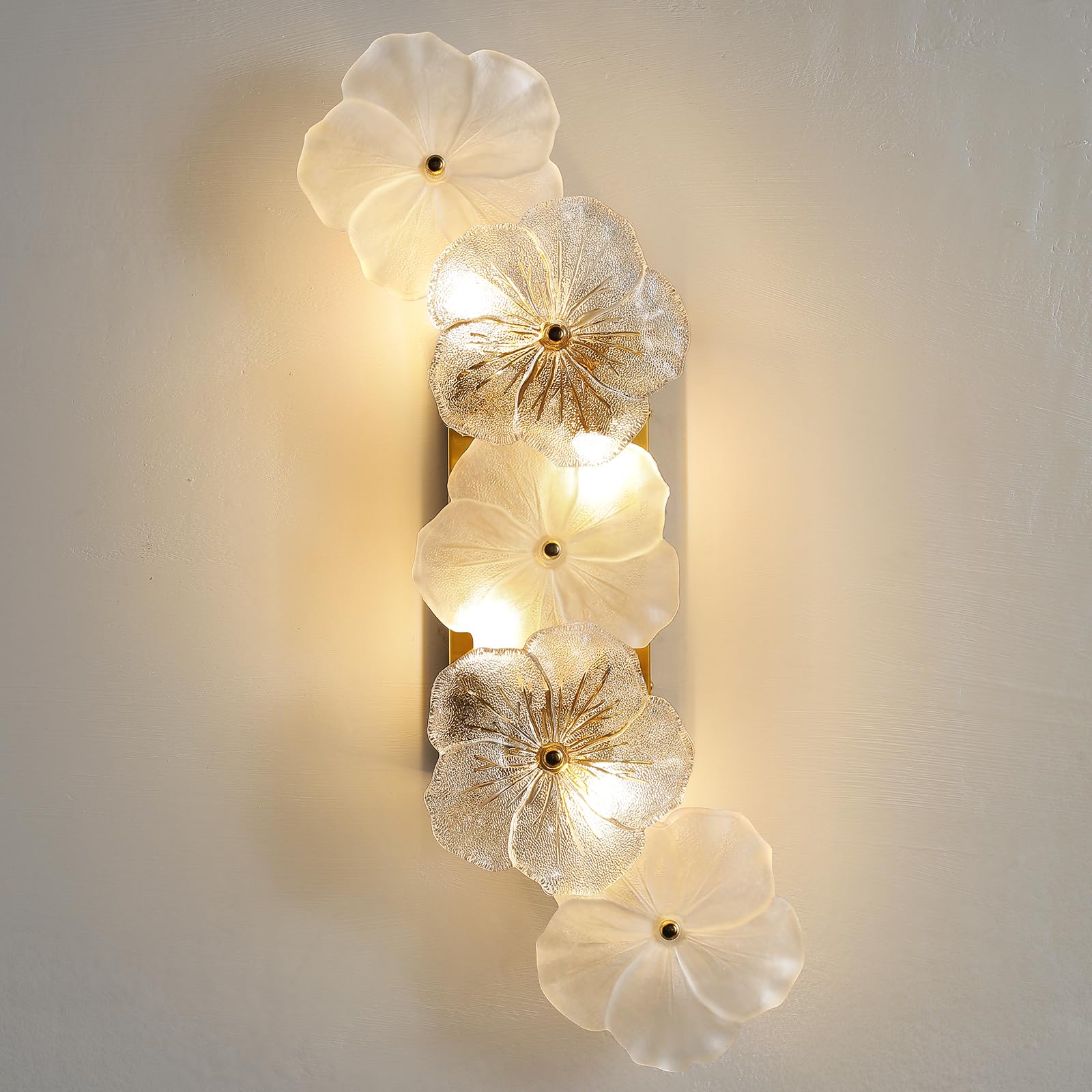 Photo 1 of CCYCOL Modern Gold Wall Sconces 21.7 Inch Bathroom Sconce Wall Lighting with Flower Lampshade 4-Light Vintage Wall Mounted Lamp Indoor Wall Lights for Bedroom Living Room Hallway, G9 Base