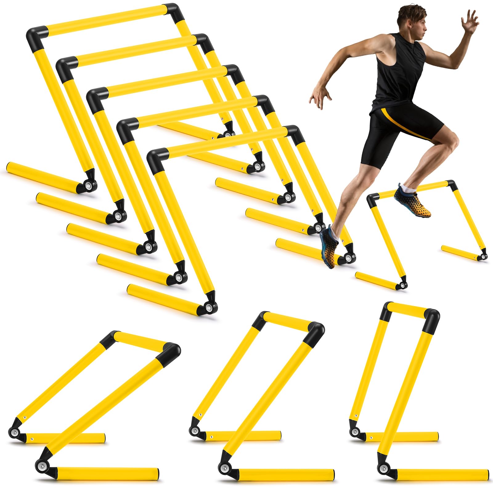 Photo 1 of Hollowfly 8 Pcs Adjustable Speed Training Hurdles 6" 9" 12" Speed Agility Hurdle Jumping Training Fitness Equipment Plyometric for Athletes Soccer Basketball Track Field(Yellow)