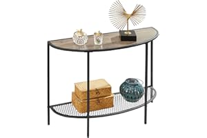 SAYGOER Console Table 2 Tier Narrow Entryway Table with Storage Shelves Half Moon Sofa Couch Table Industrial Small Entry Way Tables for Living Bedroom Hallway Office Easy Assembly, Gray Black