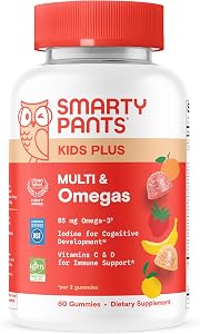 SmartyPants Kids Multivitamin Gummies, Vitamin D & C, Omega 3, Zinc, 60 Ct | Vitamins B12, B6, A, K, Biotin, Iodine, Gluten F