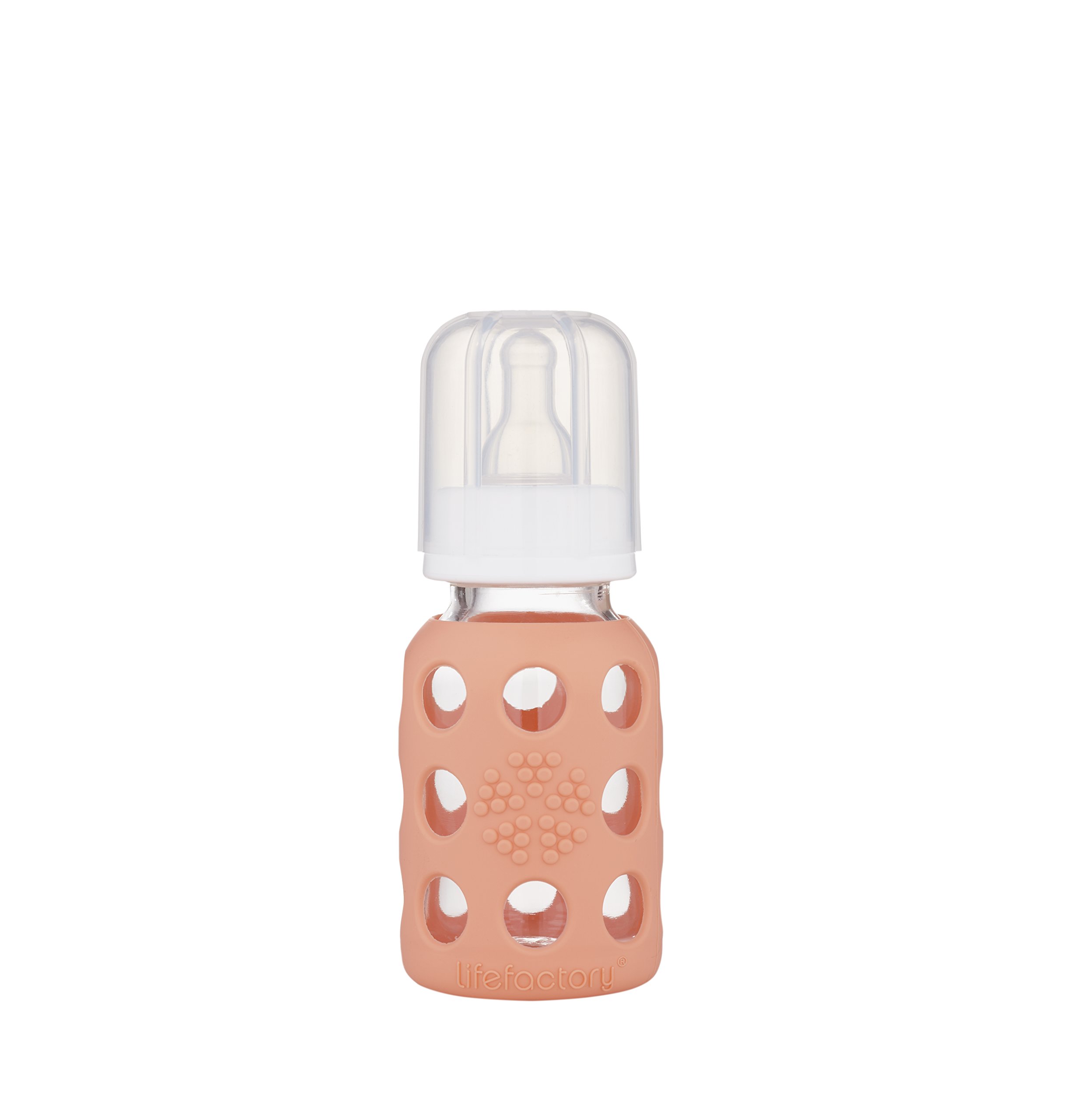 LifefactoryGlass Baby Bottle with Stage 1 Nipple and Protective Silicone Sleeve Cantaloupe, 4 Oz