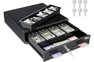 Tera 13" Cash Register Drawer for Point of Sale POS System with 4 Bill 5 Coin Cash Tray 6 Keys Auto Open Removable Coin Compartment Key-Lock 24V RJ12 Interface Media Slot for Small Business 330G