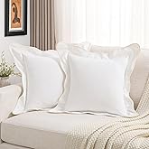 FUTEI White Decorative Throw Pillow Covers 18x18 Inch Set of 2,Double Stitch Scalloped Bordered Soft Chenille Cushion Cases,Modern Home Decor for Couch Bed Living Room