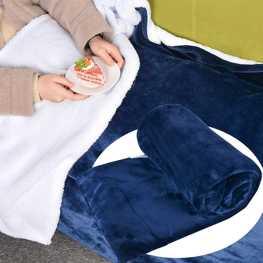 Luzoeo Sherpa Blanket Fleece Bed Blankets Warm Fluffy Sofa Throws Blanket,Reversible Microfiber Blankets for Bed and Couch,Breathable,Lightweight,130x160 cm (Navy)