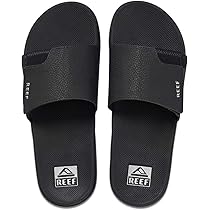 Amazon.com | Reef Mens Fanning Slide | Bottle Opener Sandal , Black/Silver,  6 | Shoes