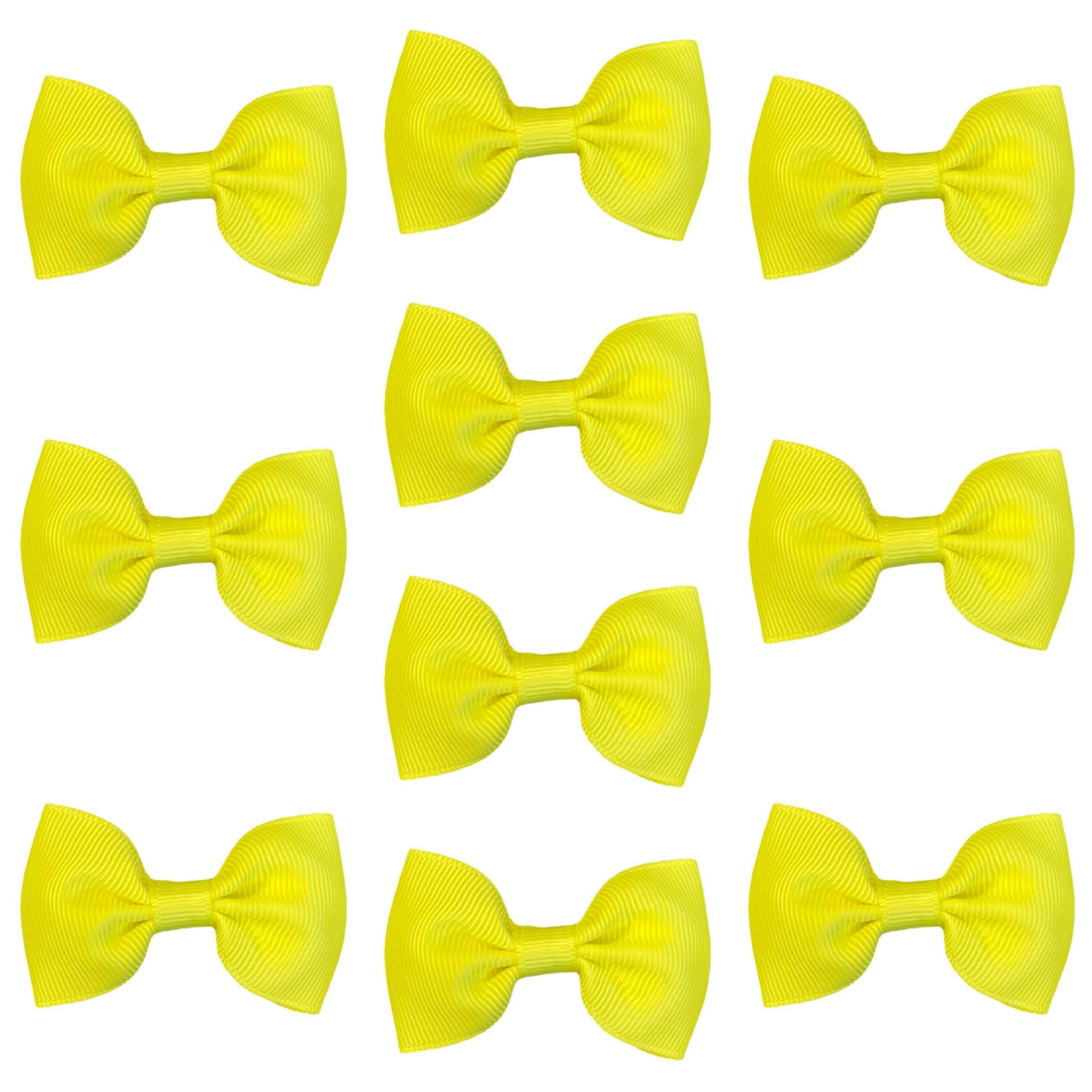 Neon Yellow Hair Bows Clips Slides Grips 2.7" inch Soft Ribbon Small Straight School Hairbows for Girls 10pcs