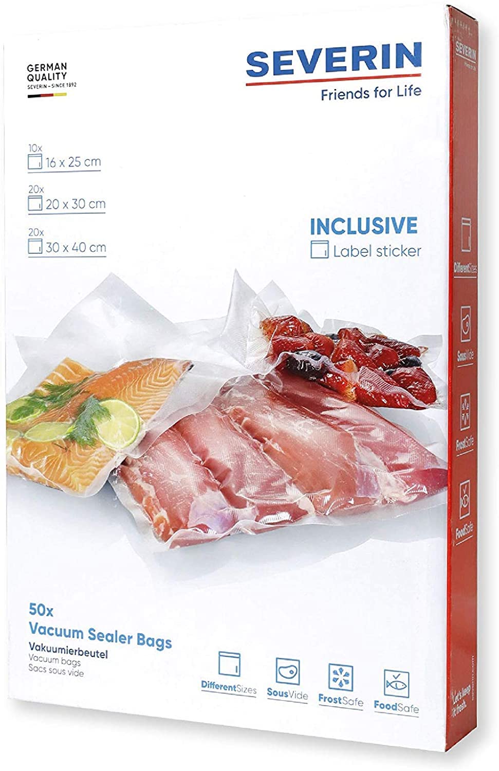 SEVERIN 3625-000 ZB 3625 Vacuum Bag Set, 10 16 x 25 cm, 20 x 30 cm, 20 x 30 cm, 30 x 40 cm, Plastic