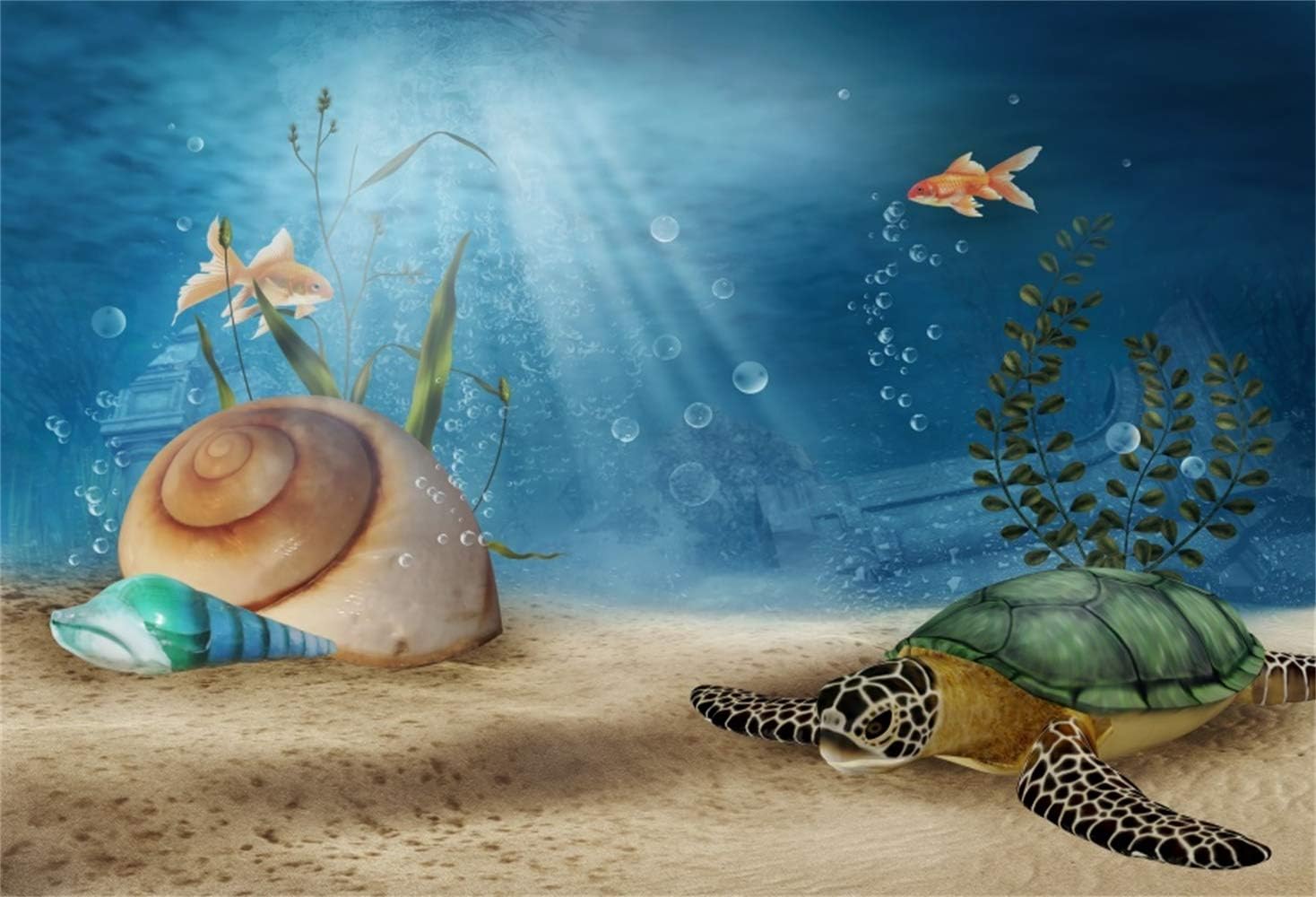 Amazon Com Laeacco Fairytale Magical Seabed Old Green Turtle