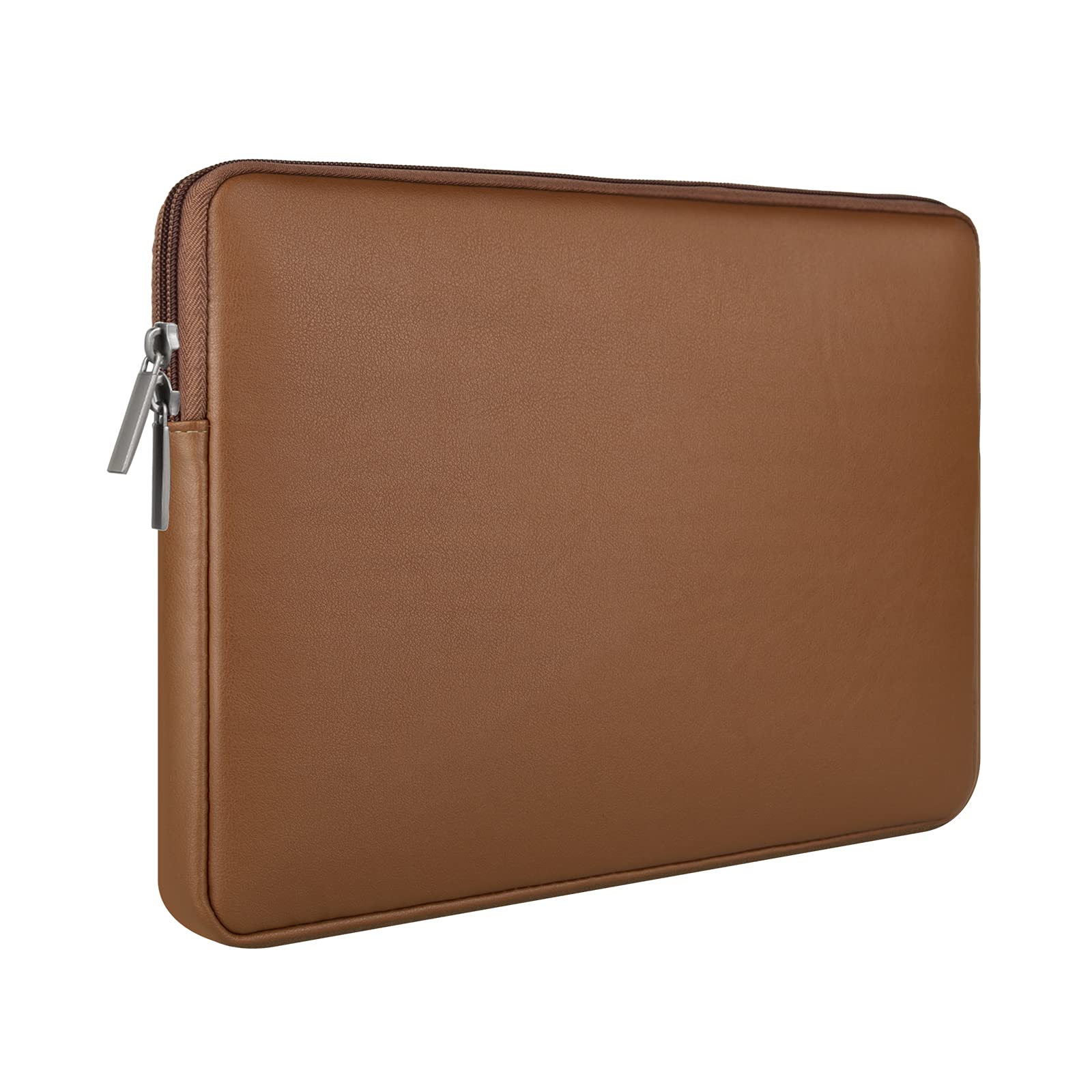 RAINYEAR 13 Inch Laptop Sleeve Soft PU Leather Case Water Resistant Padded Zipper Protective Carrying Bag Compatible with 13.3" Notebook Computer Chromebook Ultrabook(Brown)