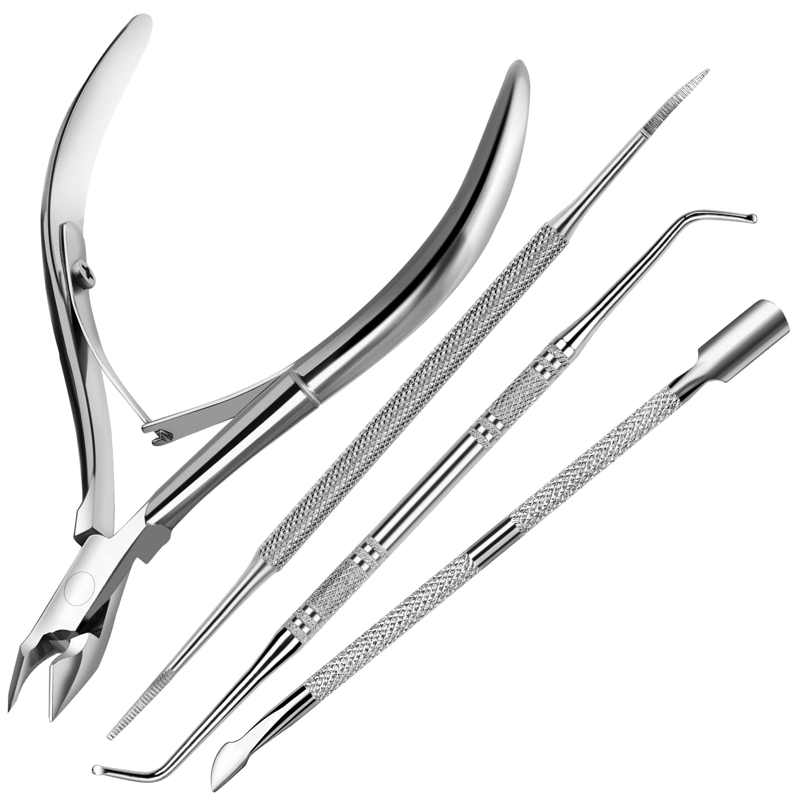 FANDAMEI 4 PCS Nail Care Kit, Nail Cuticle Nippers, Ingrown Toenail Tools Kit, Toenail File and Lifters Stainless Steel, Nail Lifter, Nail Cuticle Pushers, Professional Manicure and Pedicure Set