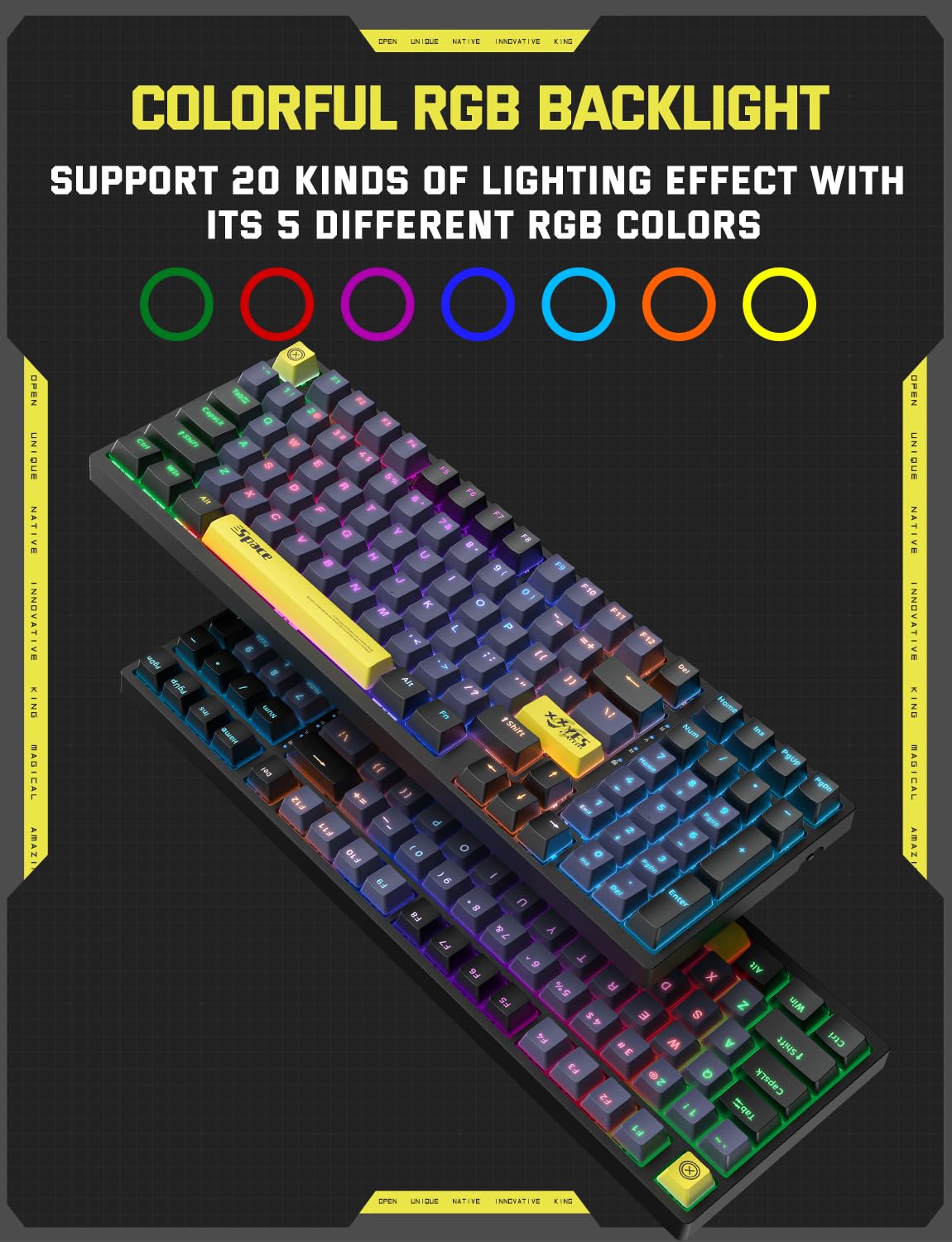 Mechanical Gaming Keyboard with Rainbow RGB Backlit, 98 Keys Design, Soft Tactile Brown Switch, Wired Computer Keyboard for PC/MAC/Laptop/PS4/PS5, Multimedia Keys & Programming