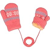 XuoAz Baby Toddler Winter Mittens with String - Warm Fleeced Lined Toddler Gloves Cute Mittens for Boys Girls