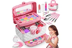 MOZOK Kids Makeup Kit for Girl, Washable Pretend Dress Up Beauty Set Real Cosmetic Case for Little Girls, Safe & Non-Toxic Make Up Toys for 3 4 5 6 7 8 9 10 11 12 Year Old Girls Kids Toddler Gifts