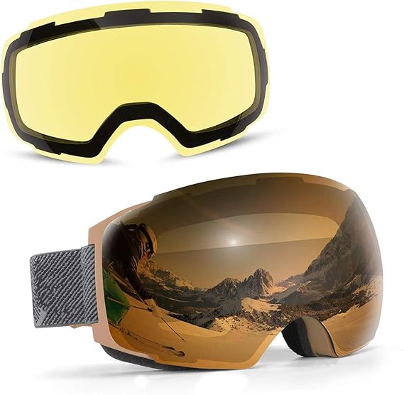 Ski Goggles Set with Detachable Lens Frameless Interchangeable Silver