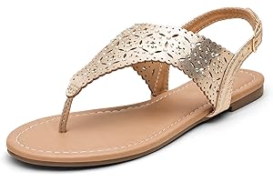DREAM PAIRS Women's Rhinestone Casual Wear Cute Gladiator Flat Sandals Beach Dressy T-Strap Thong Sandals