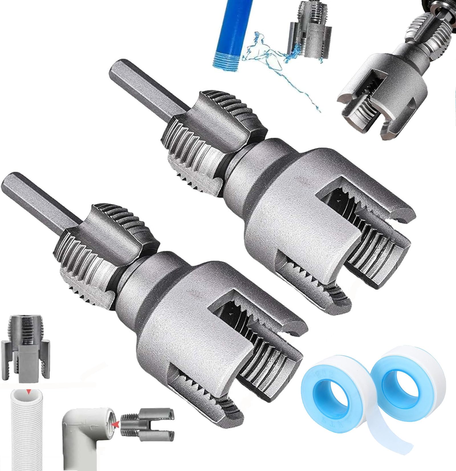Photo 1 of Integrated Internal & External Pipe Threading Tool, Pipe Thread Cutting Tool, 1/2'' and 3/4'' Electric Drill Compatible 2 in 1 PVC Pipe Threader Kit, Water Pipe Threader kit