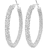 JINGDR Multcolors Cubic Zirconia Hoop Earrings For Women Statement Oval Rhinestone Hoop Earrings 14K Gold Plated Chunky Hoop Earrings Dainty Lightweight Big Earrings Trendy Jewelry (55MM/45MM)