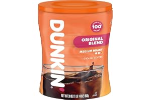 Dunkin’ Original Blend Medium Roast Ground Coffee, 30 Oz. Canister | Made with Arabica beans, rich & smooth flavor, stay-fresh coffee canister, easy-drinking medium roast, great hot or iced, Foundiny Score 98/100