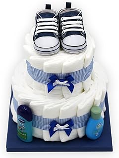 Windeltorte"Blue Shoes" für Jungen - mit süßen Babyschuhen - das perfekte Geschenk zur Geburt oder Taufe + gratis Grußkärtchen