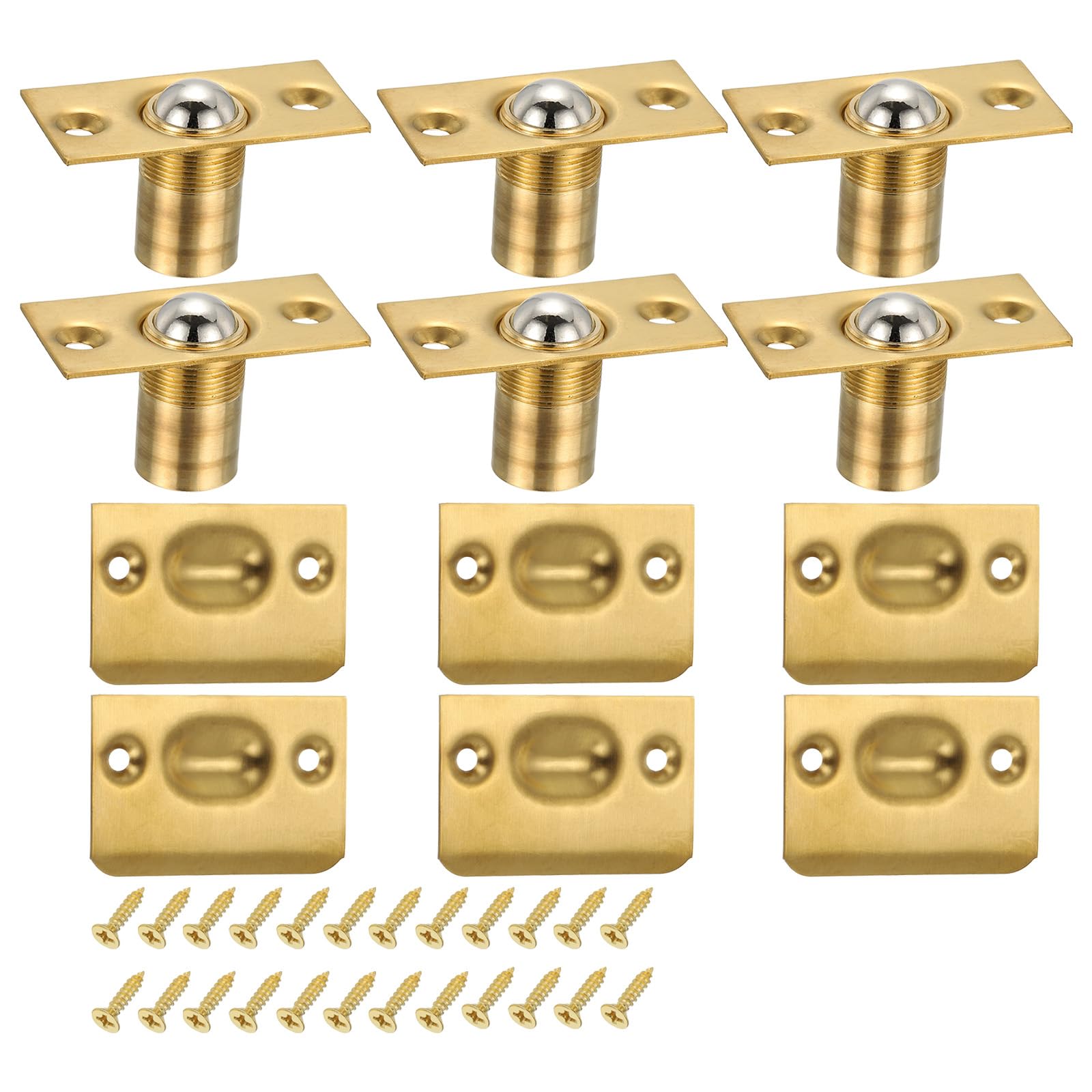 PATIKIL Stainless Steel Closet Ball Catch Door Hardware, 6 Pack Adjustable Cabinet Door Ball Catch Chrome Finish with Strike Plate & Screw for Interior Doors, Gold