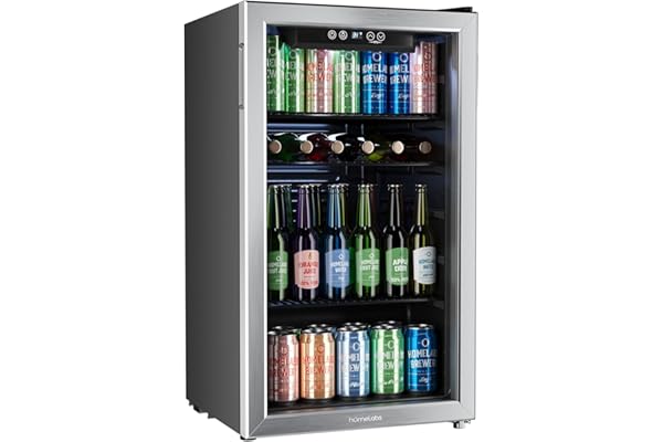 hOmeLabs Beverage Refrigerator and Cooler - Mini Fridge with Glass Door for Soda Beer or Wine - 120 Cans Capacity - Small Drink Dispenser Machine for Office or Bar with Adjustable Removable Shelves