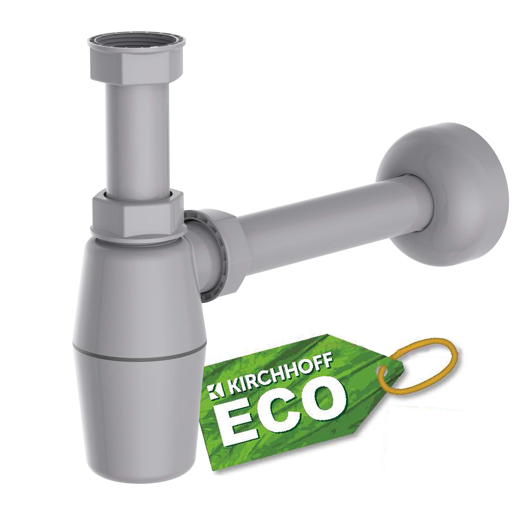 Kirchhoff Eco Save Sustainable, Odour Made of Recycled Plastic, Fitting for Sinks and Washbasins, Bottle Trap, Cup Siphon, Drain Pipe 98803049, Gray