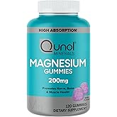 Qunol Magnesium Gummies for Adults, 200mg Elemental Magnesium (from 1,750mg Magnesium Citrate), High Absorption Magnesium Supplement, Supports Nerve, Bone and Muscle Health, Vegetarian, 120 Count