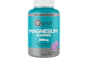 Qunol Magnesium Gummies for Adults, 200mg Elemental Magnesium (from 1,750mg Magnesium Citrate), High Absorption Magnesium Supplement, Supports Nerve, Bone and Muscle Health, Vegetarian, 120 Count