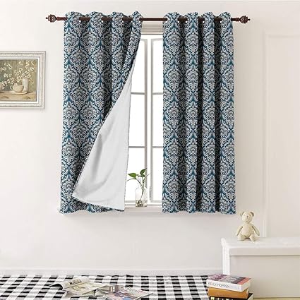Damask Decor Room Darkening Wide Curtains Floral Ornamental