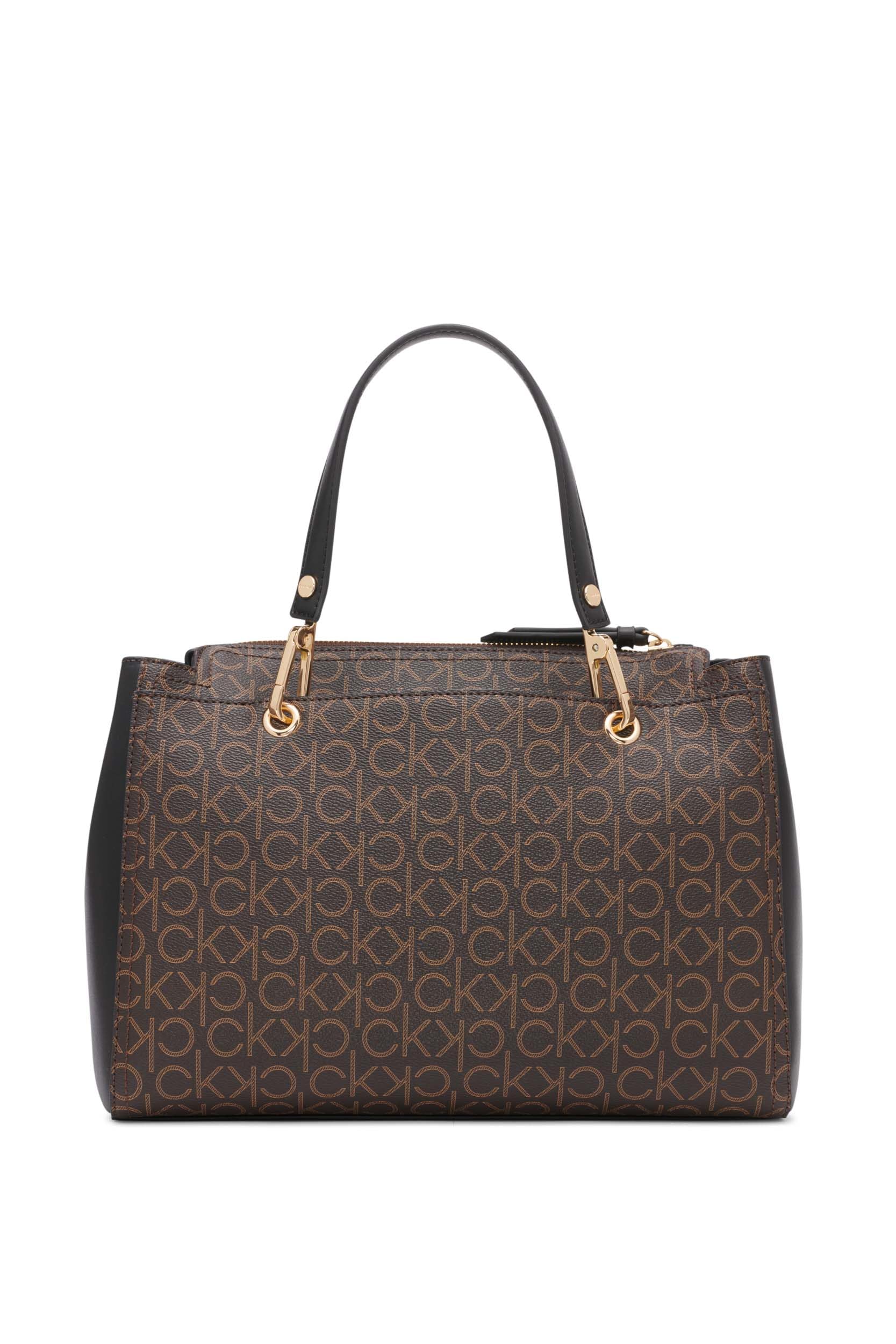 Calvin Klein Women's Organization Elaine Bubble Lamb Novelty Satchel, Brown/Khaki/Black Linear, One Size