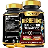Tenmido Berberine Supplement for Men and Women, 8in1 Formula with Quercetin, Turmeric, Apple Cider Vinegar, Beet Root & More - Digestive, Immune Support - Rich in Nutrient - 90 Capsules
