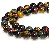 MJDCB Natural Stone Beads 8mm 43pcs Round Three Color Tiger's Eye Loose Gemstone Bead Charms for Jewelry Making Bracelet Necklace Earring Pendant