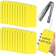 100 Pieces Yellow Plastic Shipping Tags with Wire Durable Writable Heavy Duty Plastic Tags Waterproof Tags Labeling Hang Tags with Reinforced for Repair Equipment Car Parts Inventory(6 1/4" x 3 1/8")