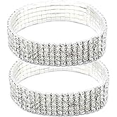 Fodattm Women Rhinestone Stretch Ankle Bracelet Silver Sparking Tennis Bracelet Crystal Anklet Foot Chain Jewelry (5 Row - 2pcs)