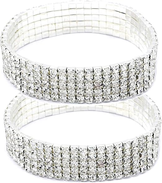Women Rhinestone Stretch Ankle Bracelet Silver Sparking