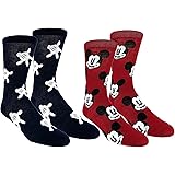 Disney Mickey Mouse Teen Adult Mens 2 pack Crew Socks (10-13, Red/Navy Gloves)
