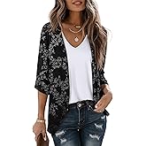 LILBETTER Women Lightweight Chiffon Cardigan Puff Sleeve Loose Beach Wear Cover Up Blouse Top