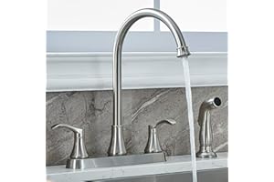 VALISY 3 Hole or 4 Hole Two Handle Kitchen Faucet with Side Sprayer, Commercial Lead-Free Brushed Nickel Kitchen Sink Faucets for Rv Sinks with High-Arc Spout & Side Sprayer, VADR0004L