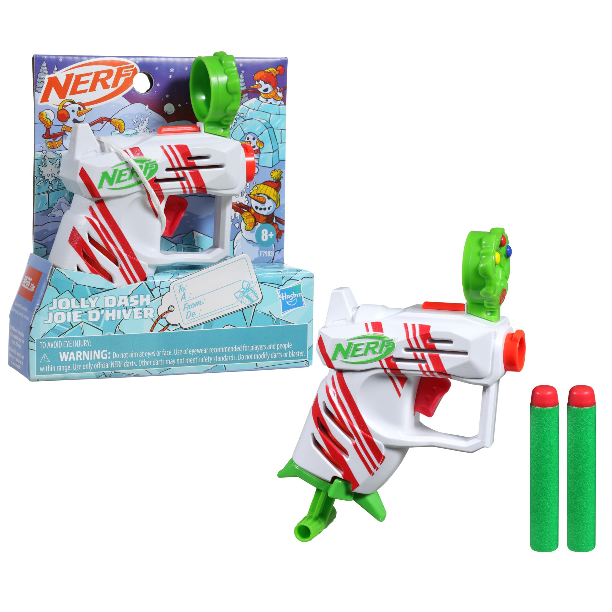 Nerf Elite 2.0 Jolly Dash Blaster, 2 Elite Darts, Pull to Prime, Winter Toy Foam Blaster for 8 Year Old Boys & Girls