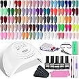 JODSONE 60 PCS Gel Nail Polish Kit with U V Light Base and Matte Glossy Top Coat Nail Gel Polish Soak off Manicure Accessory 
