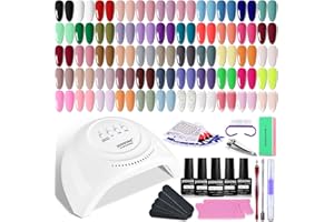 JODSONE Gel Nail Polish Kit 60 PCS with U V Light Soak off Base Top Coat 55 Shine Colors Gel Nail Kit Bright and Dark Brown Wine Red Series Manicure Set for Women and Girls