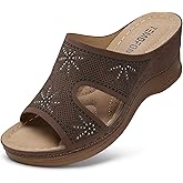TEMOFON Women Wedge Sandals Dressy: Soft Leather Sandal, Rubber Sole, Comfortable Walking, Casual Slip on Summer Sandals