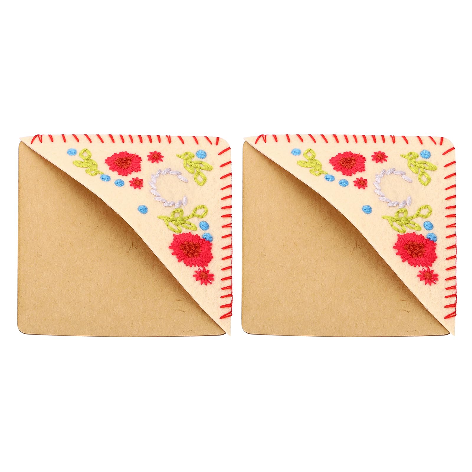 PATIKIL 2pcs Corner Bookmark, Letter Book Mark Personalized Embroidered Bookmark Cute Letter Book Mark Flower Felt Triangle for Reading Women Men Book Lovers Gift Teacher, Beige Red, C