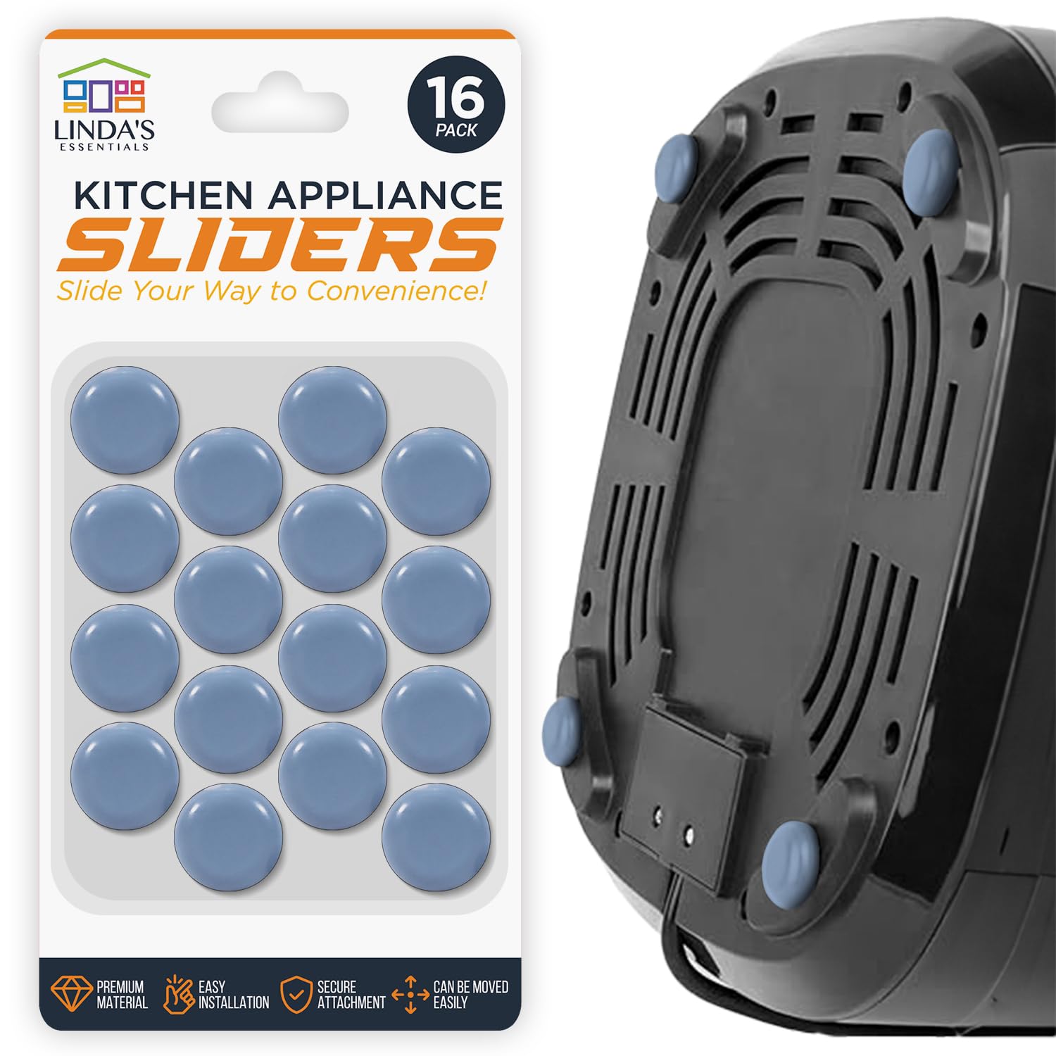 Appliance Sliders for Kitchen Appliances (16 Pack) - Self Adhesive Small Appliance Slider for Kitchen Use, Small Furniture Sliders, Effortlessly Moves Your Coffee Makers, Blenders, Air Fryers & More