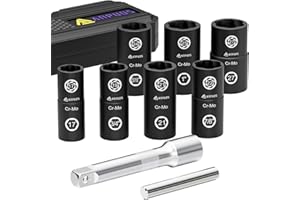 ANPUDS Lug Removal Tool, 9 PCS Wheel Lock Kit, 2 IN 1 Cr-Mo Steel 6 Point & Twist Extractor, 1/2" Drive Impact Flip Socket Set for Removing Damaged, Warped, Rusted Nuts & Screws