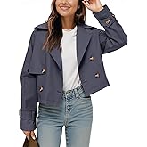 Tankaneo Womens Cropped Trench Coat Lapel Double Breasted Short Jacket Outwear