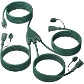 BN-LINK Outdoor Extension Cord 1 to 3 Splitter, Max 13 ft Extension(25 ft Total), Multi Outlet Power Cord, 16/3 SJTW Weatherproof for Lighting, Landscaping & Holiday Decorations, Grounded, ETL Listed