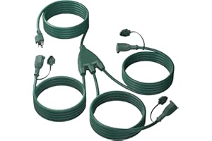 BN-LINK Outdoor Extension Cord 1 to 3 Splitter, Max 13 ft Extension(25 ft Total), Multi Outlet Power Cord, 16/3 SJTW Weatherproof for Lighting, Landscaping & Holiday Decorations, Grounded, ETL Listed